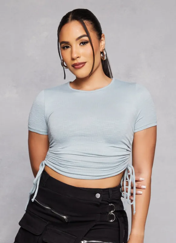 Ruched Side Tie Cropped Tee sold by Rainbow