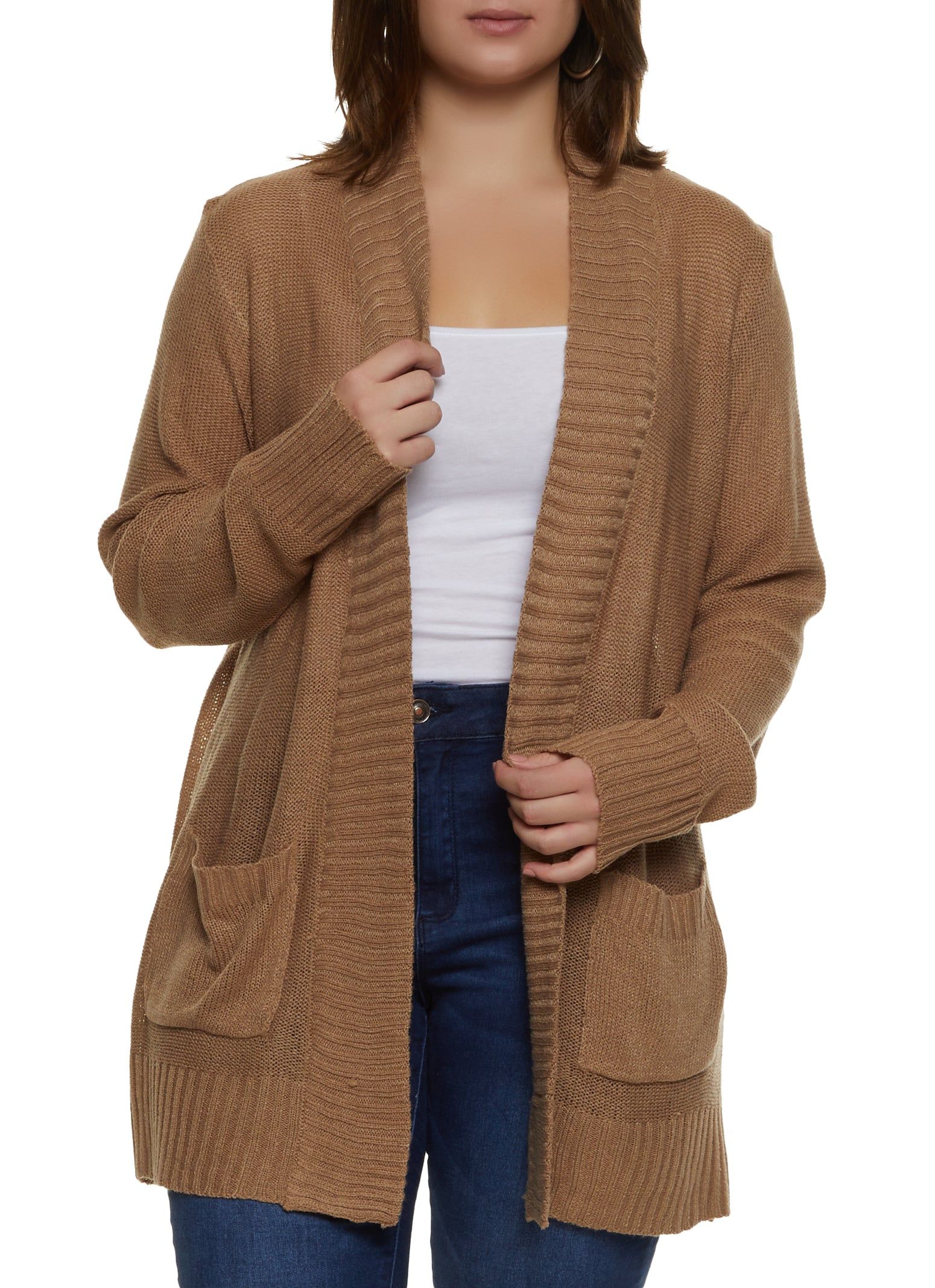 Plus Size Open Front Long Sleeve Cardigan sold by Rainbow