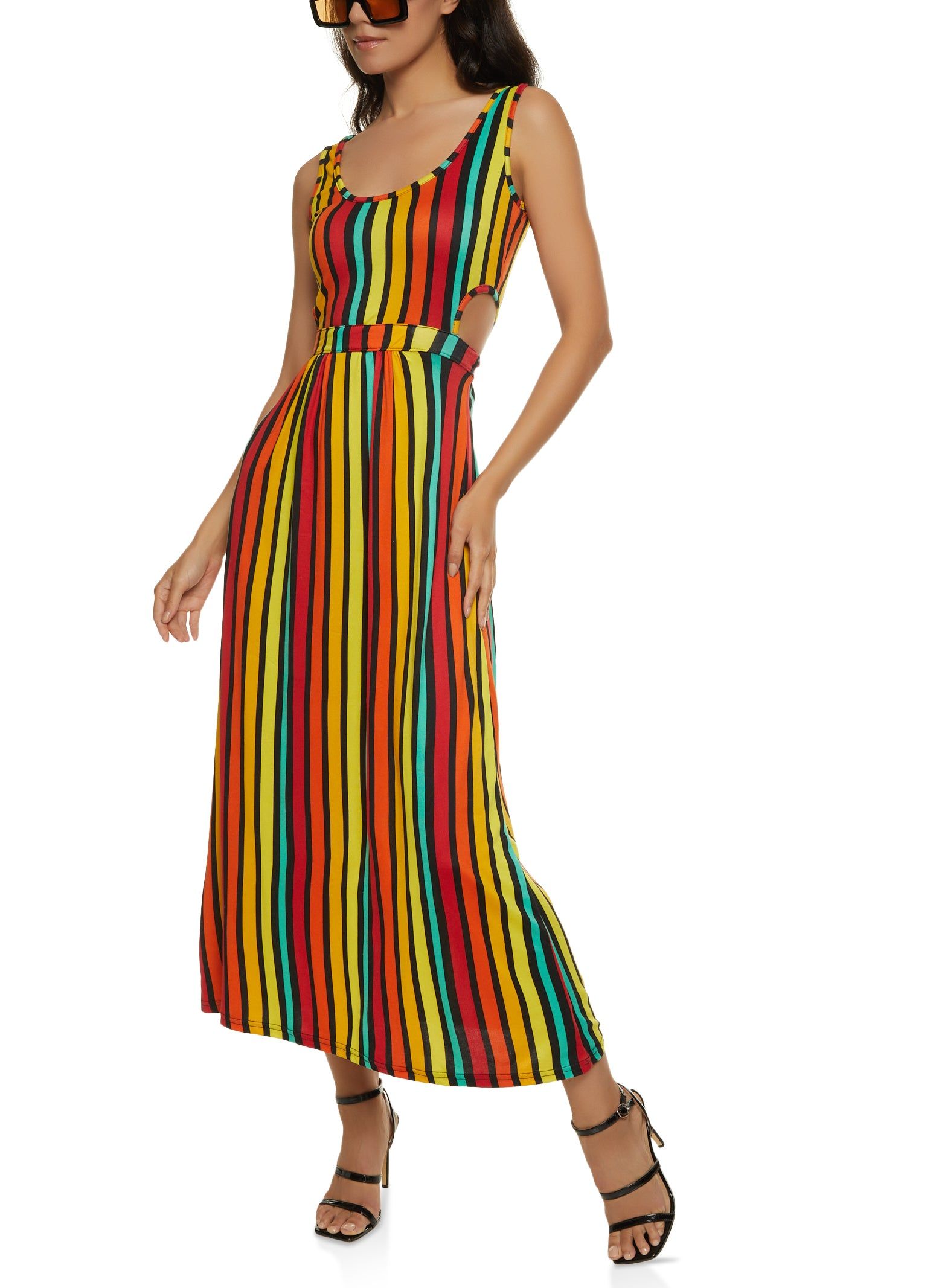 Rainbow Striped Cut Out Maxi Dress sold by Rainbow