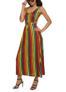 Rainbow Striped Cut Out Maxi Dress sold by Rainbow