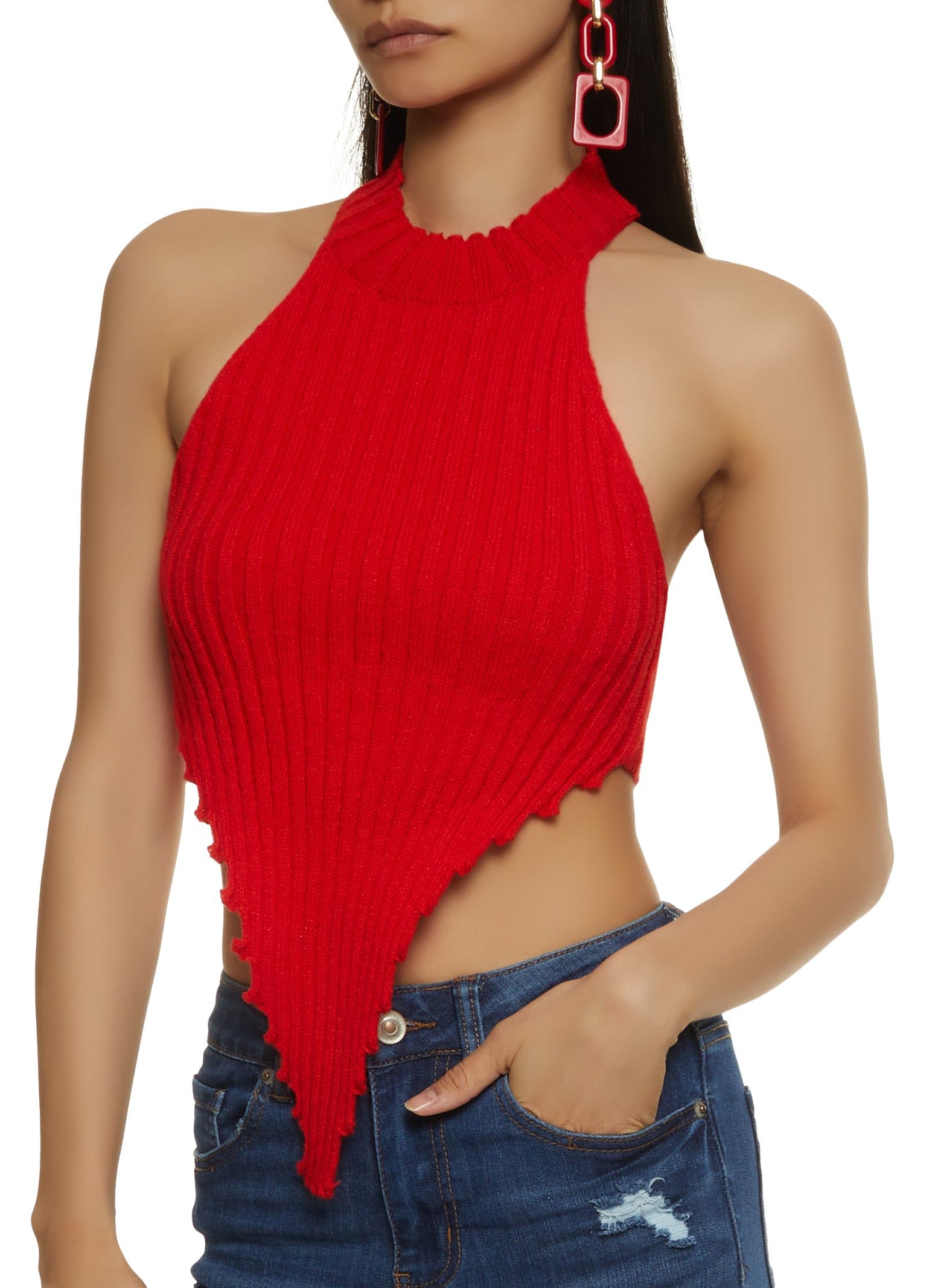 Hanky Hem Mock Neck Halter Top sold by Rainbow