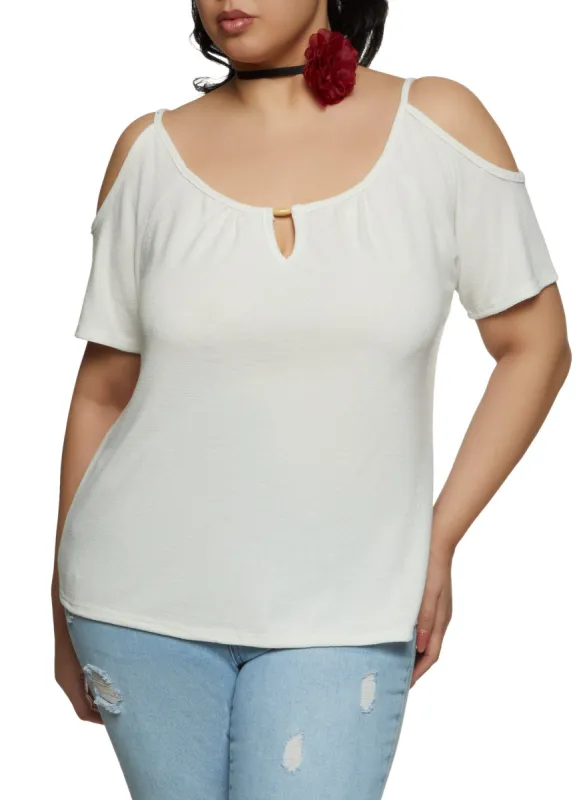 Plus Size Keyhole Detail Cold Shoulder Blouse sold by Rainbow