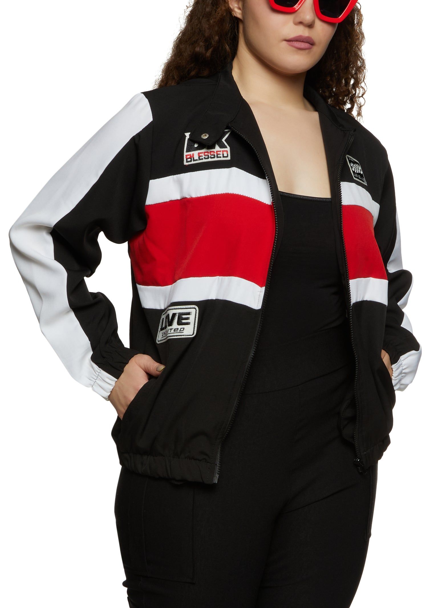 Plus Size Bk Blessed Color Block Zip Front Moto Jacket sold by Rainbow
