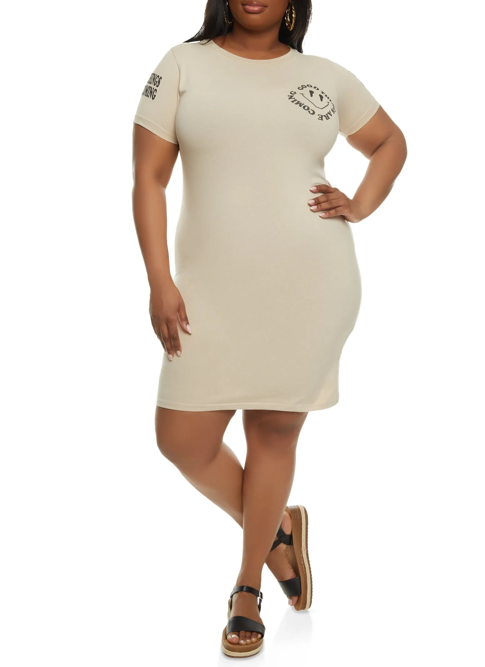 Plus Size Good Things Are Coming Graphic T Shirt Dress sold by Rainbow