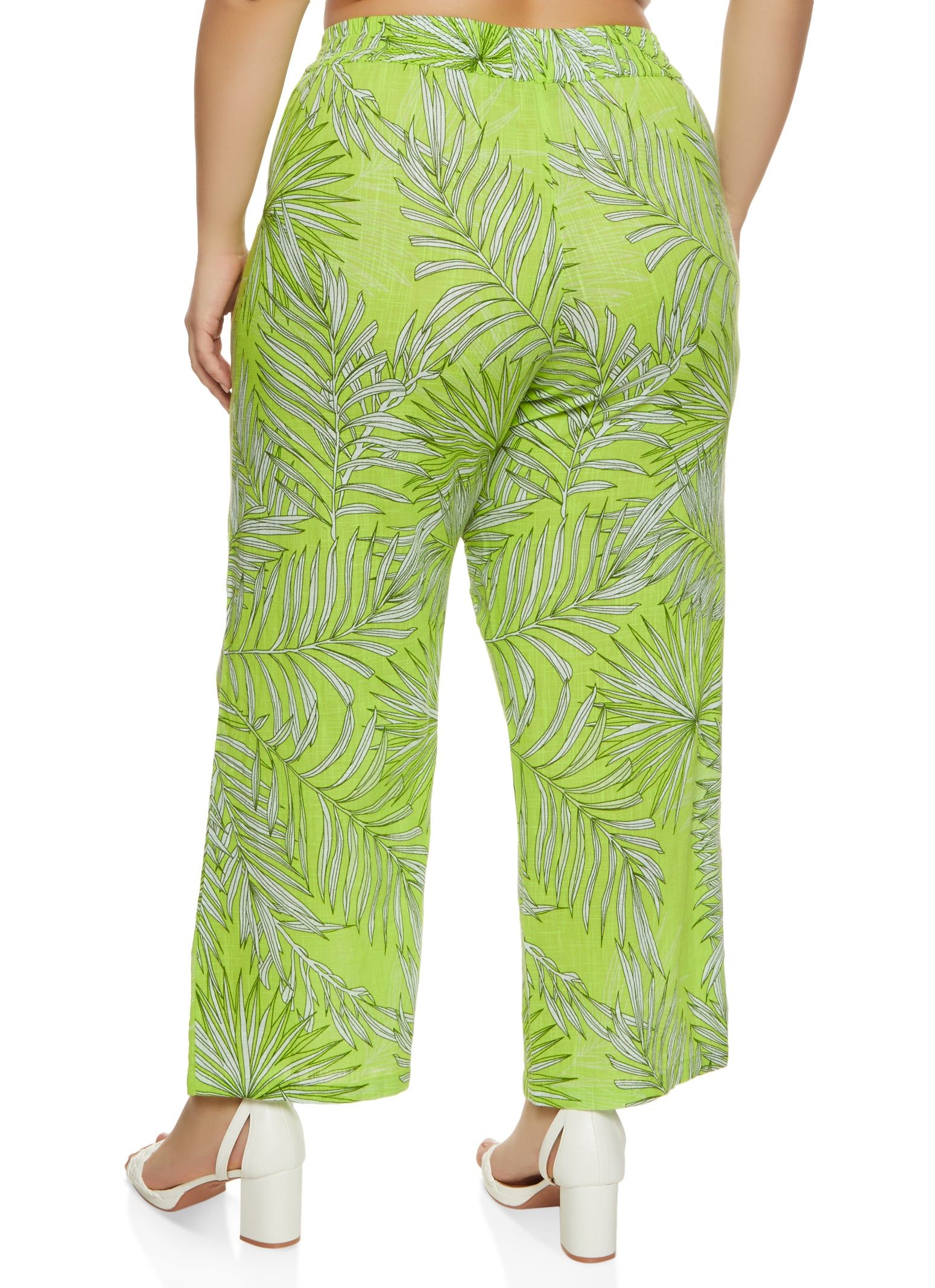 Plus Size Palm Print Drawstring Wide Leg Pants sold by Rainbow product image thumbnail 2