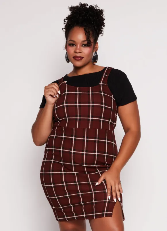 Plus Size Plaid Crepe Knit Dress with Ribbed Tee sold by Rainbow