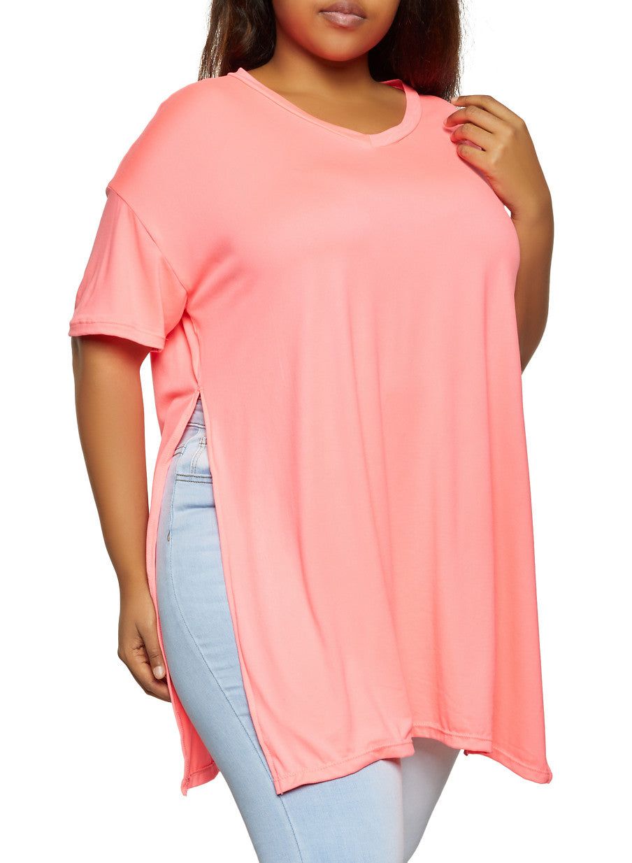 Plus Size Side Slit V Neck Tee sold by Rainbow