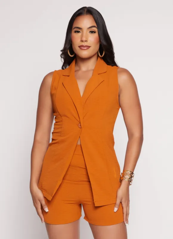Solid Crepe Knit Single Button Blazer Vest sold by Rainbow