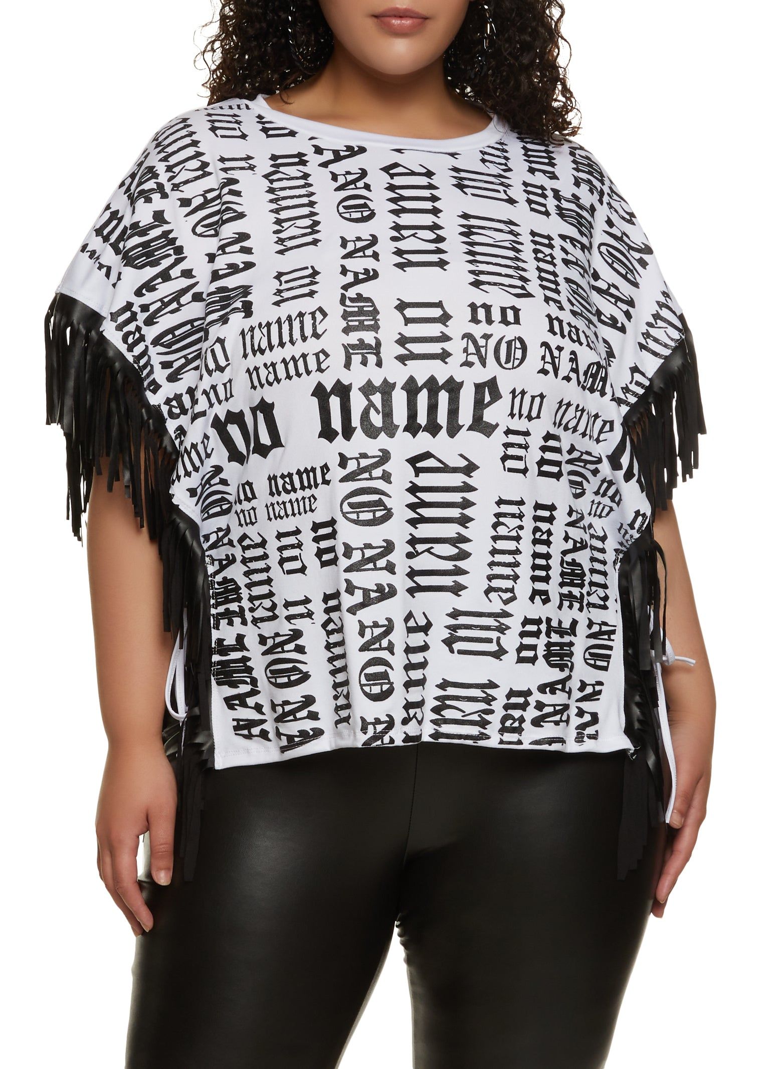 Plus Size No Name Fringe Graphic Tee sold by Rainbow