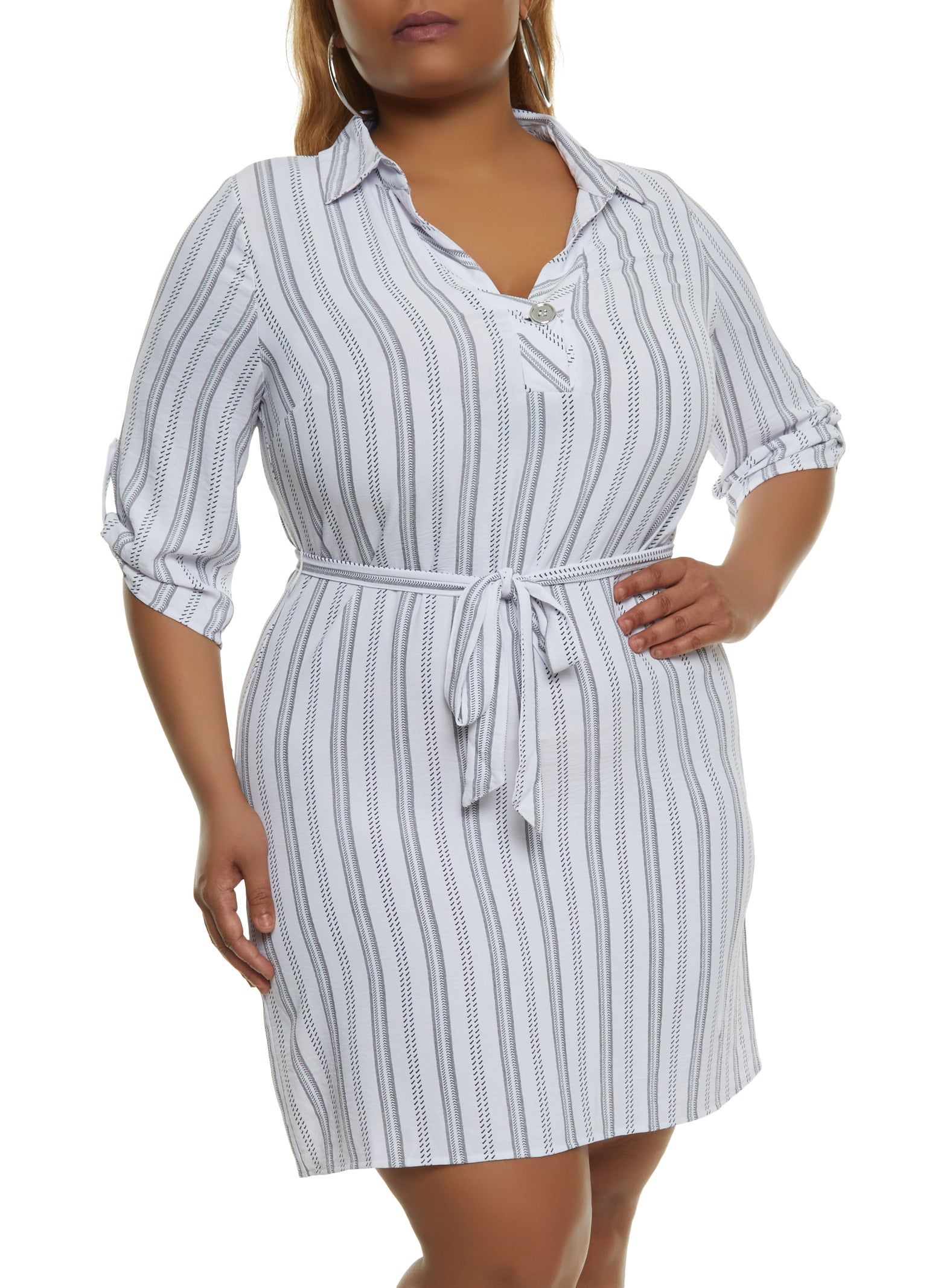 Plus Size Stripe Print Shirt Dress sold by Rainbow