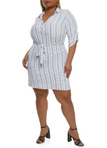 Plus Size Stripe Print Shirt Dress sold by Rainbow
