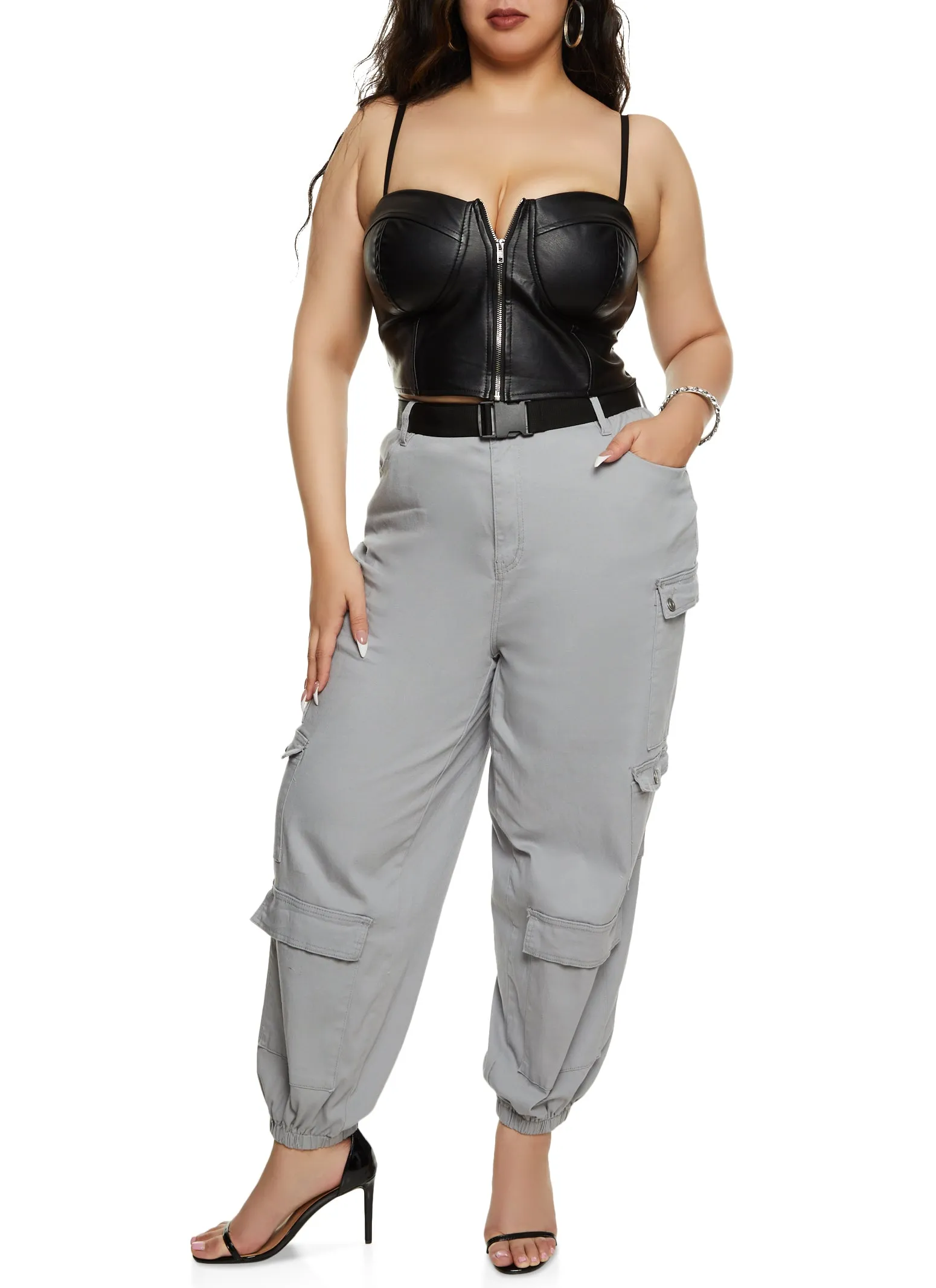 Plus Size Almost Famous Solid Twill Belted Cargo Joggers sold by Rainbow