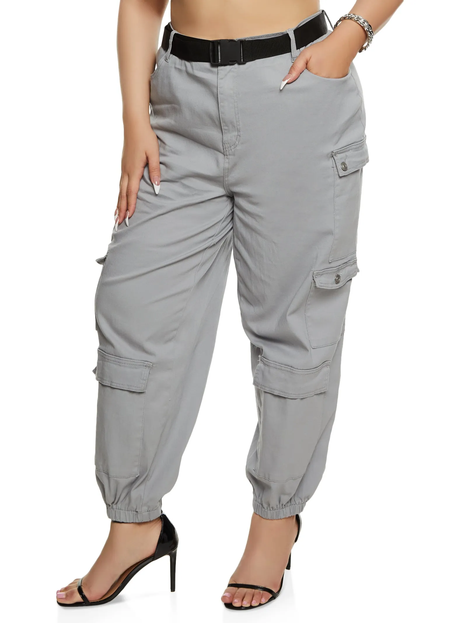 Plus Size Almost Famous Solid Twill Belted Cargo Joggers sold by Rainbow product image thumbnail 2