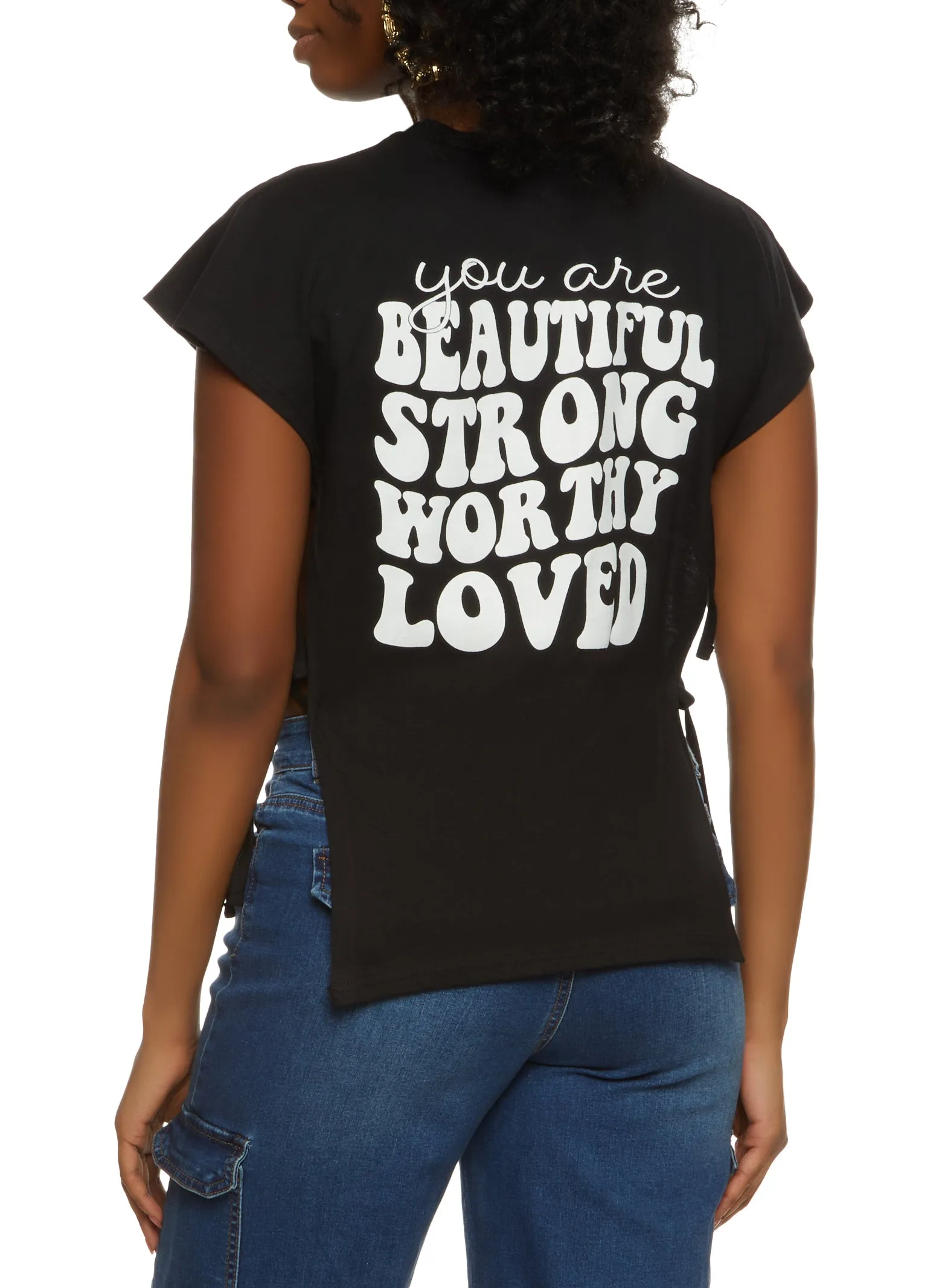 Beautiful Positive Vibes Only Side Tie Tee sold by Rainbow product image thumbnail 2