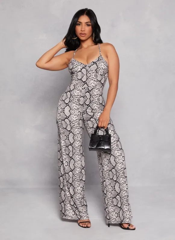 Printed Criss Cross Back Wide Leg Jumpsuit sold by Rainbow