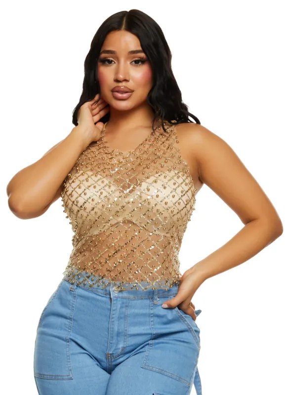 Beaded Mesh Tank Top sold by Rainbow