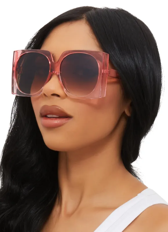 Ombre Clear Frame Oversized Square Sunglasses sold by Rainbow