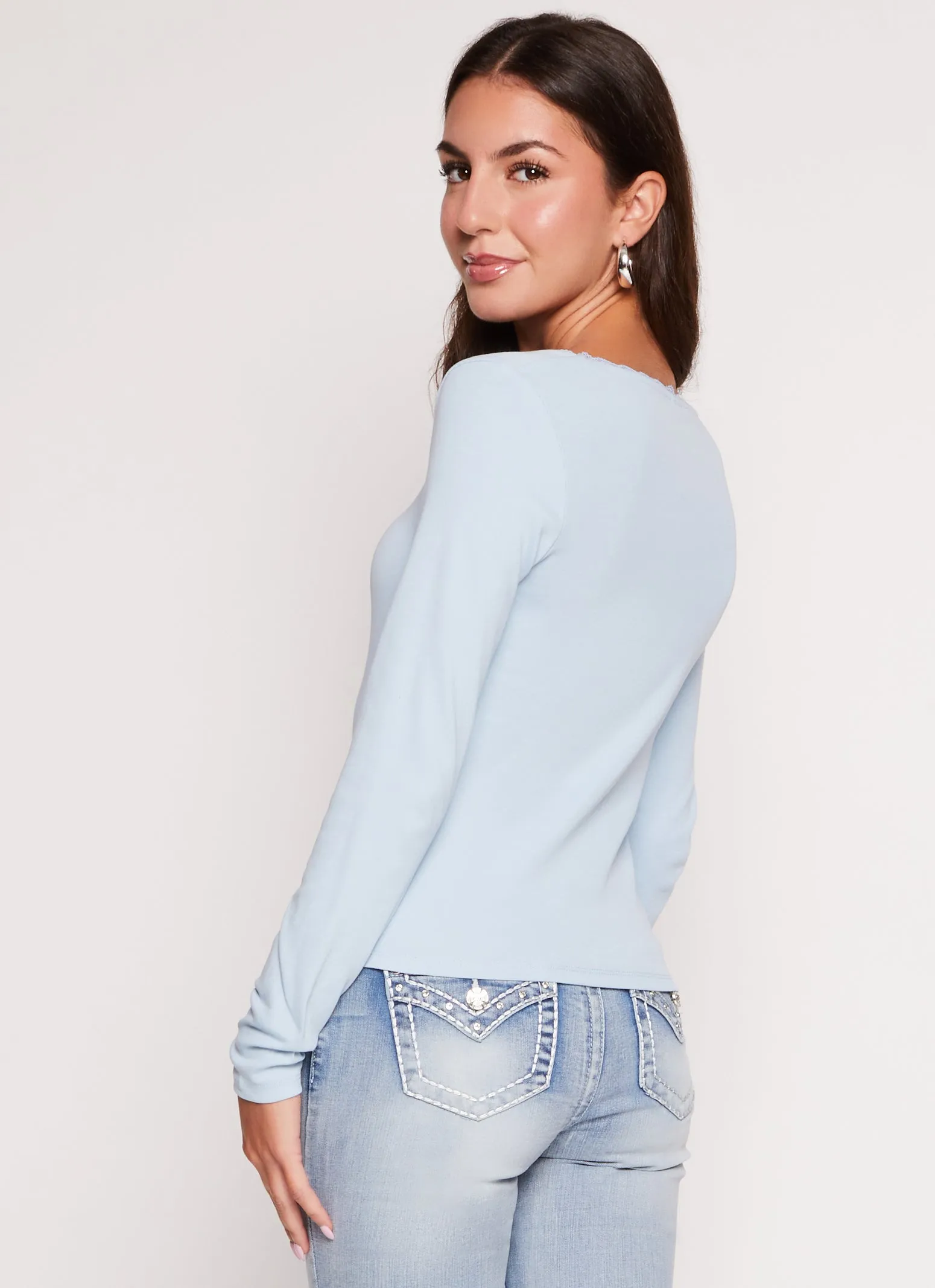 Lace Trim Scoop Neck Long Sleeve Top sold by Rainbow product image thumbnail 3