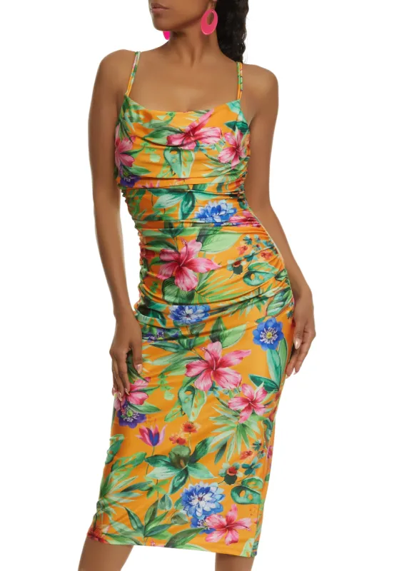 Floral Print Ruched Midi Dress sold by Rainbow