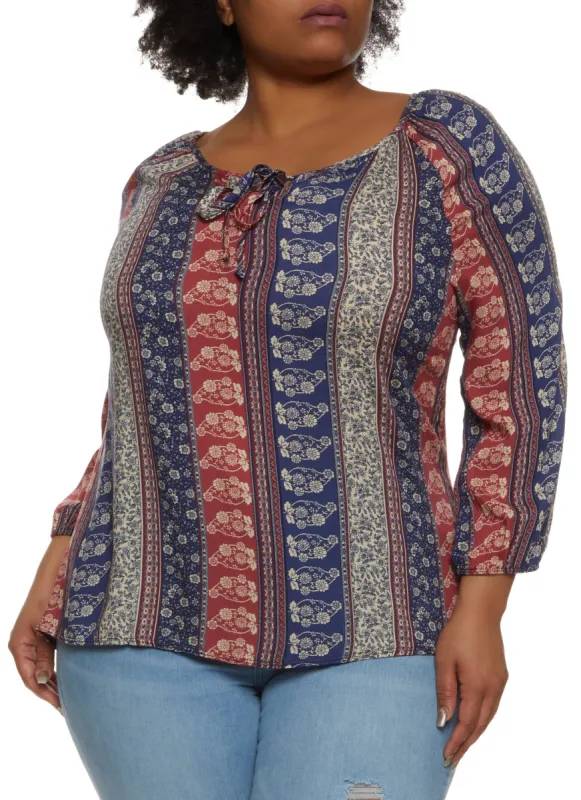 Plus Size Boho Border Print Top sold by Rainbow