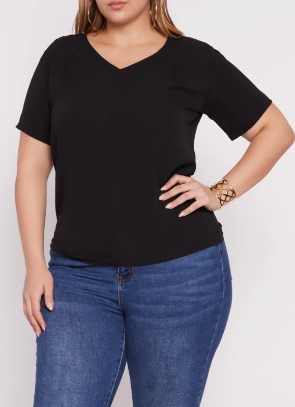 Plus Size V Neck Short Sleeve Tee sold by Rainbow