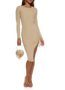 Long Sleeve Asymmetrical Midi Dress sold by Rainbow