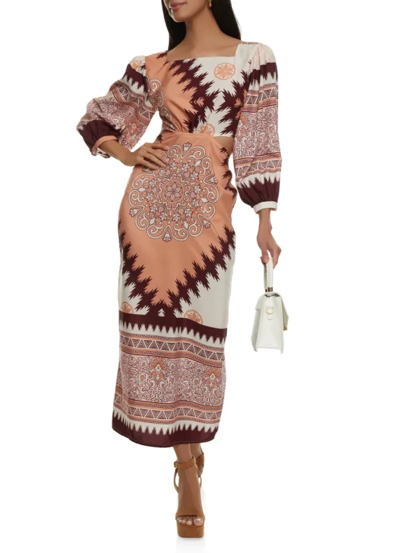 Border Print Tie Back Maxi Dress sold by Rainbow