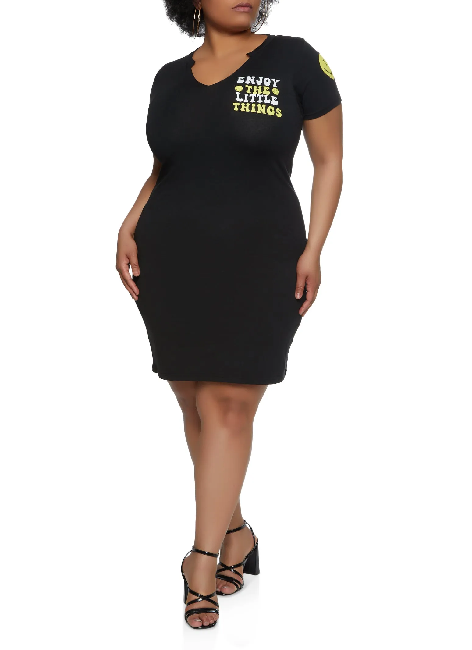 Plus Size Enjoy The Little Things Smiley T Shirt Dress sold by Rainbow