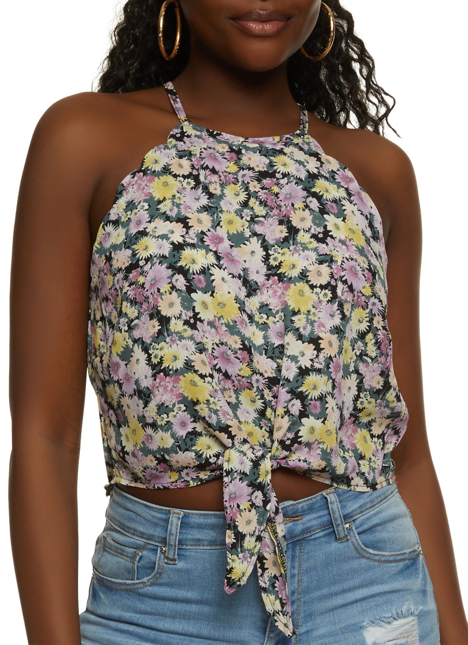 Floral Print Tie Front Tank Top sold by Rainbow
