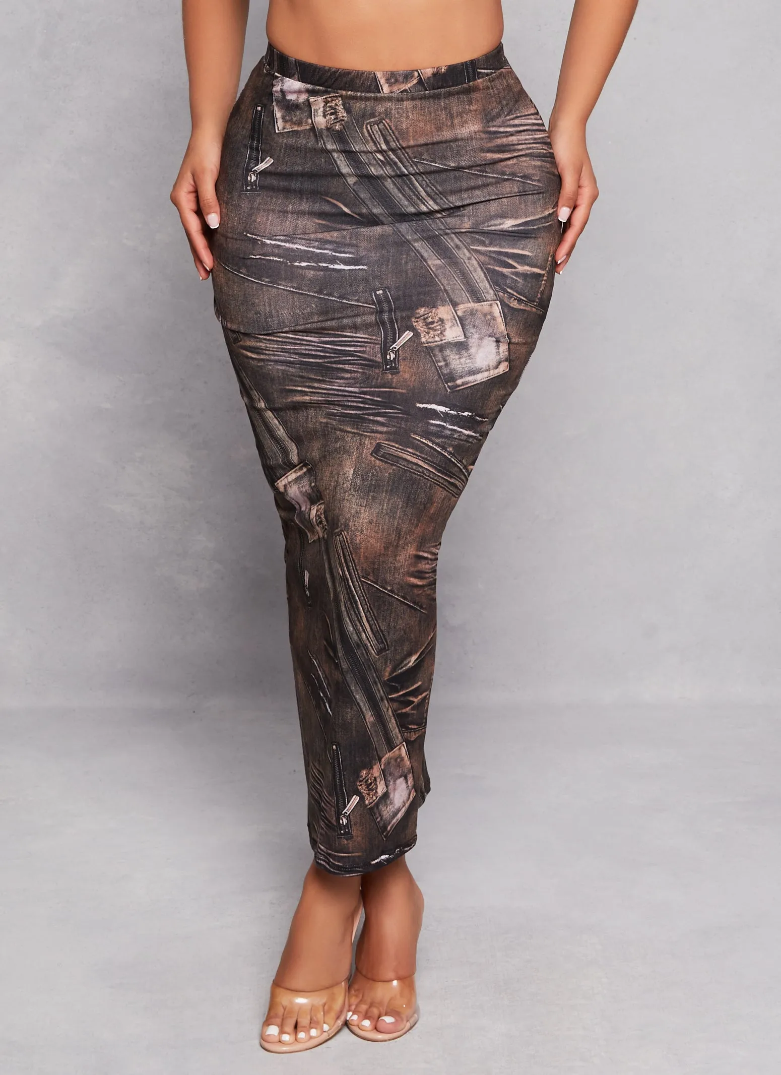 Denim Print High Waisted Maxi Pencil Skirt sold by Rainbow product image thumbnail 2