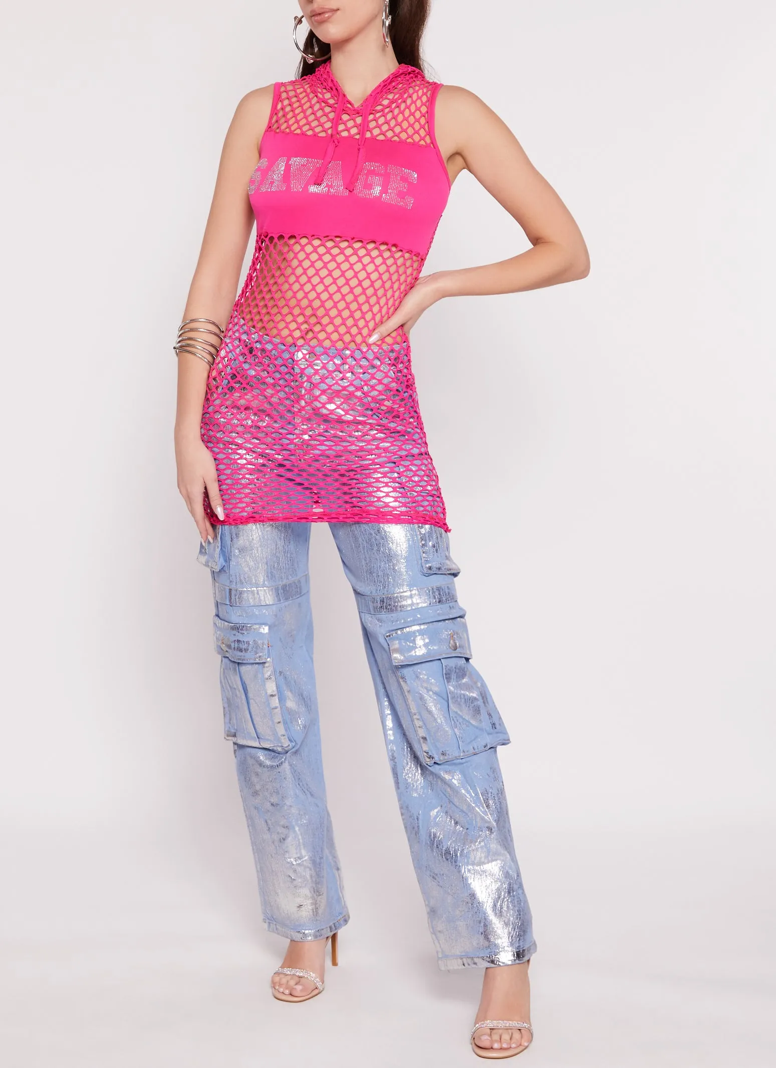 Fishnet Savage Rhinestone Hooded Graphic Tee sold by Rainbow product image thumbnail 2