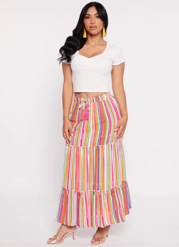 Stripe Tiered Maxi Skirt made by Rainbow