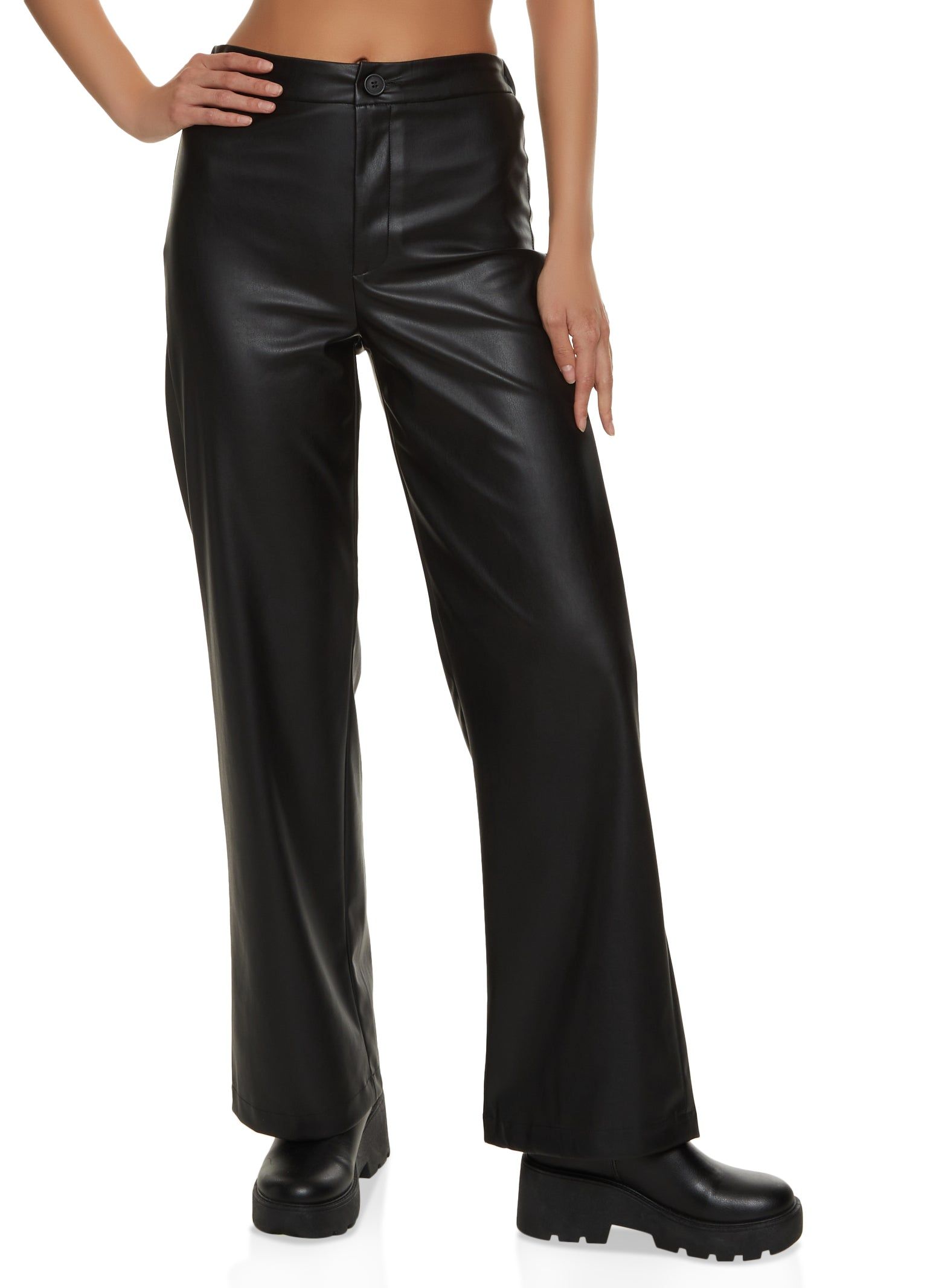 Faux Leather Solid Wide Leg Pants sold by Rainbow