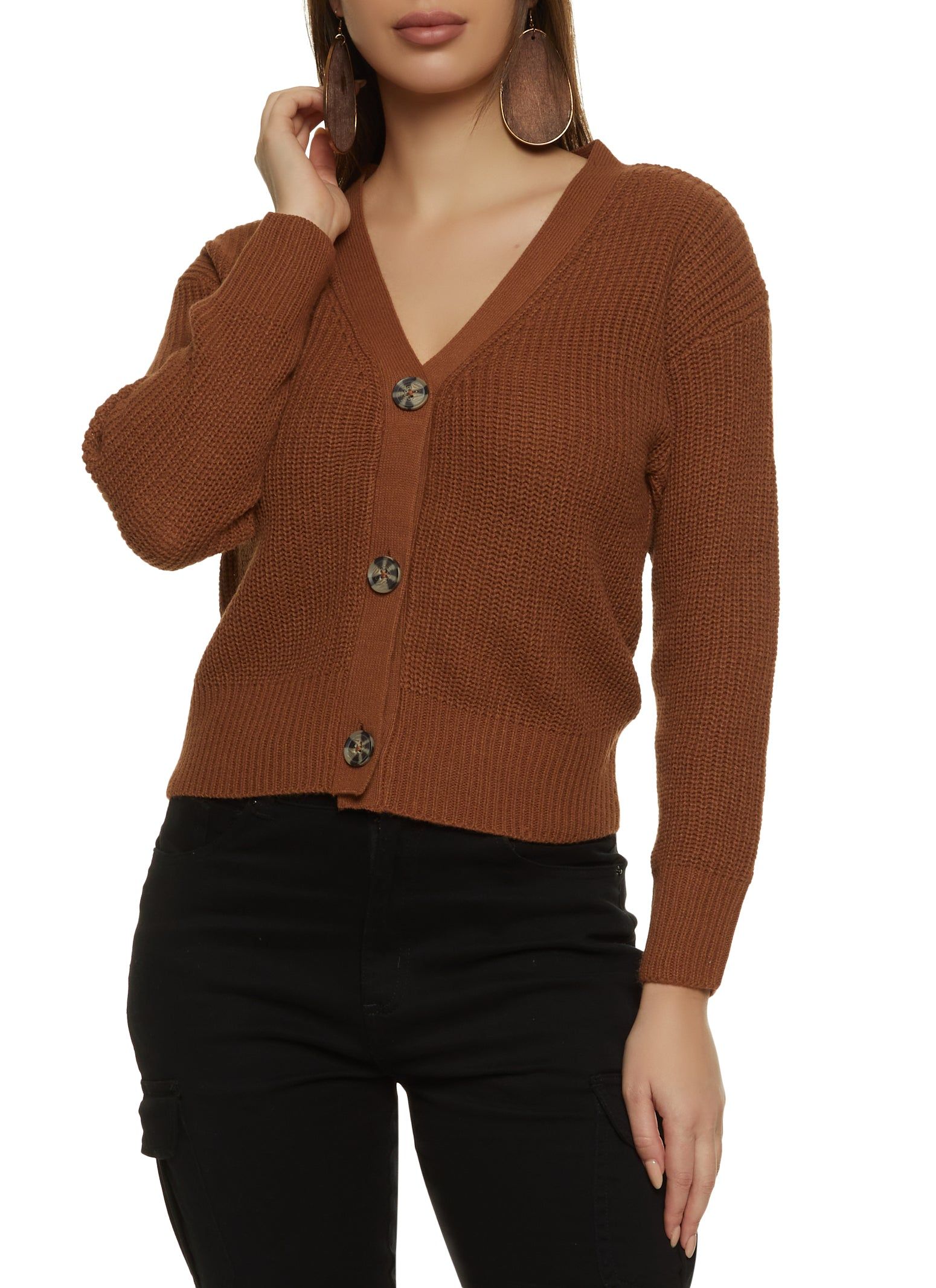 Drop Shoulder Button Up Cardigan sold by Rainbow