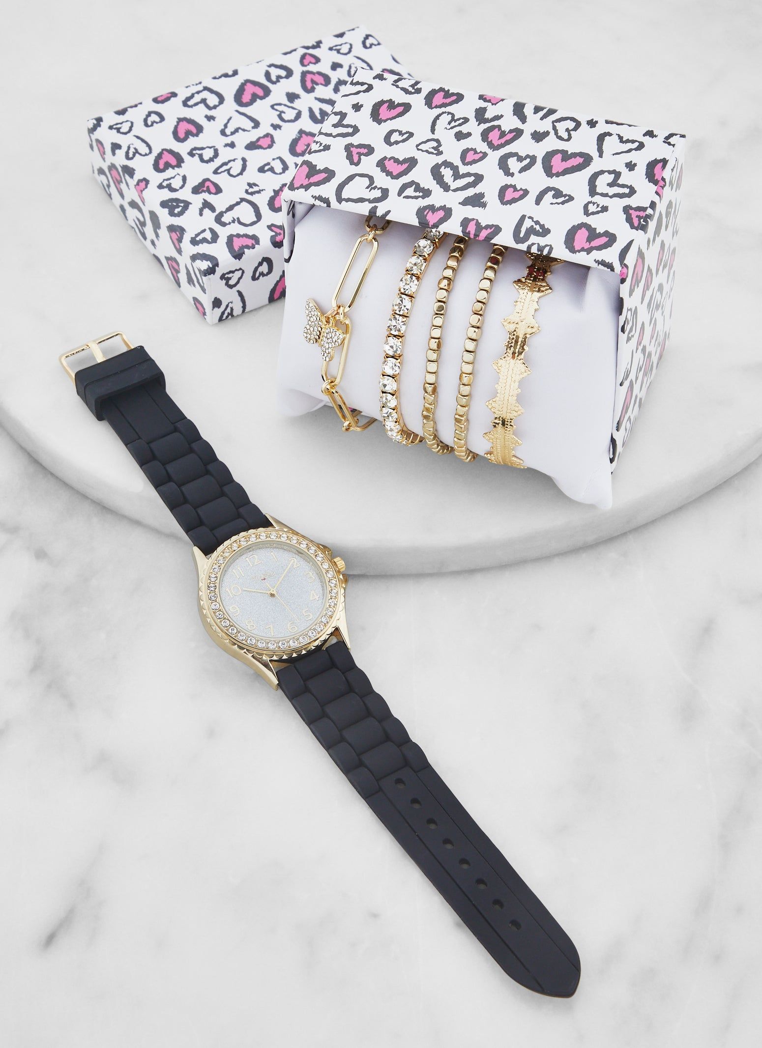 Rhinestone Trim Watch and Assorted Stretch Bracelets Set sold by Rainbow