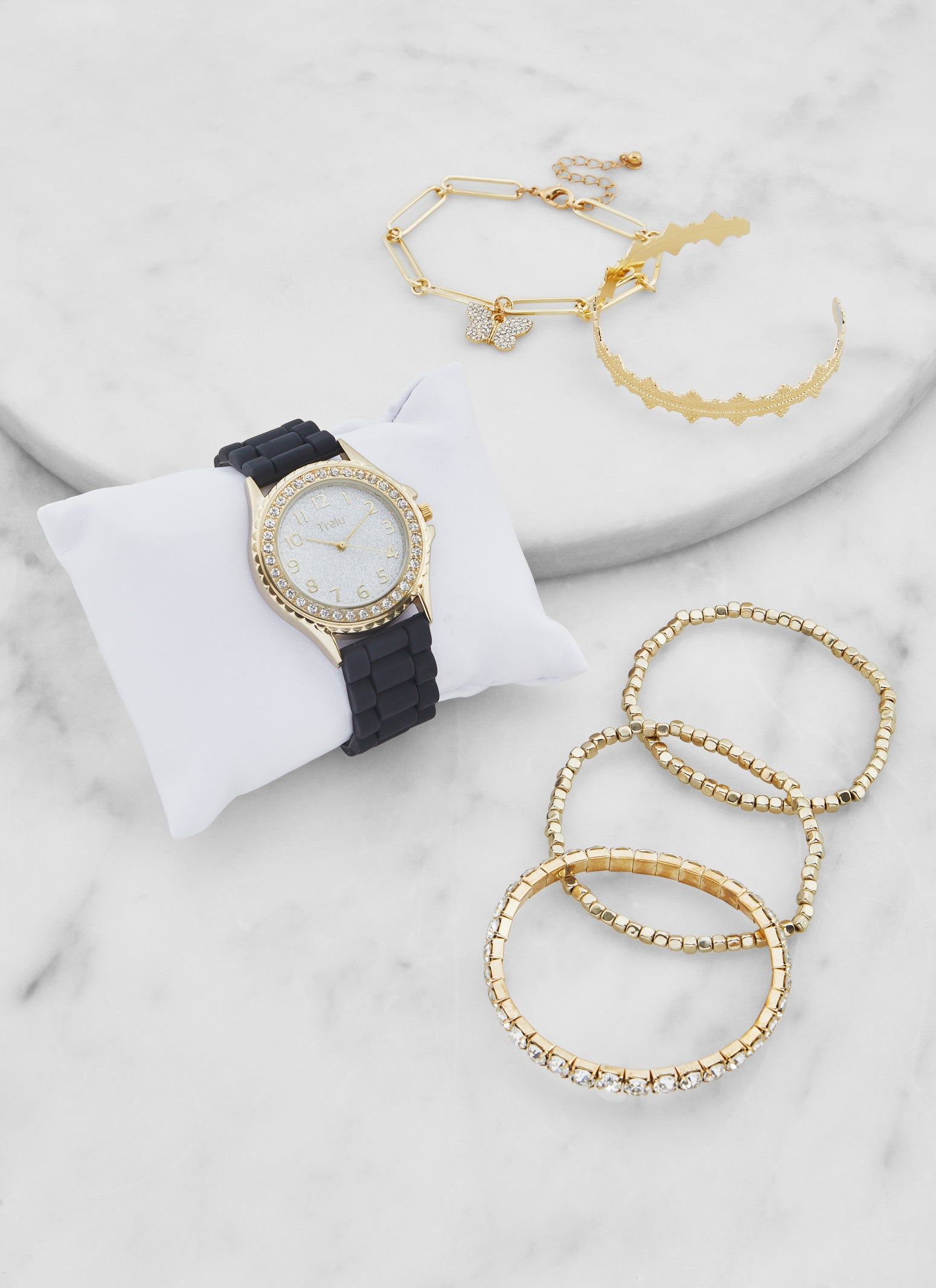 Rhinestone Trim Watch and Assorted Stretch Bracelets Set sold by Rainbow product image thumbnail 2