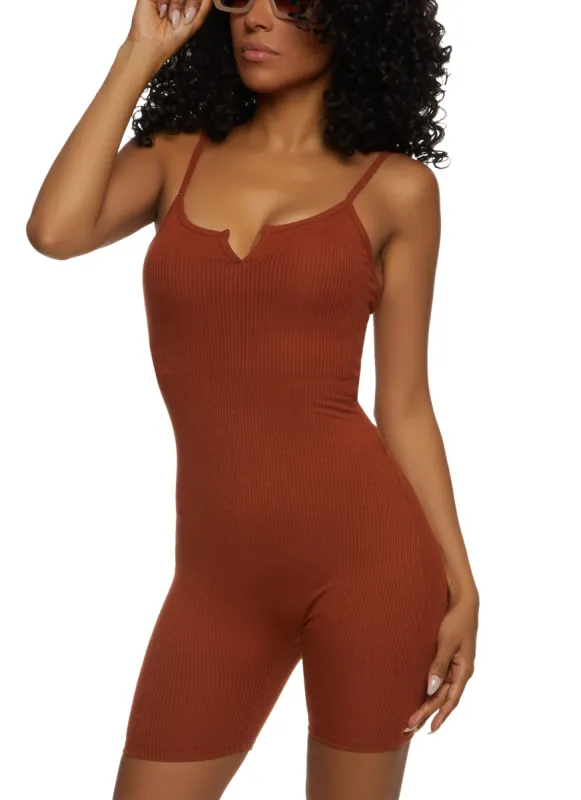 Ribbed Notch Neck Cami Romper sold by Rainbow