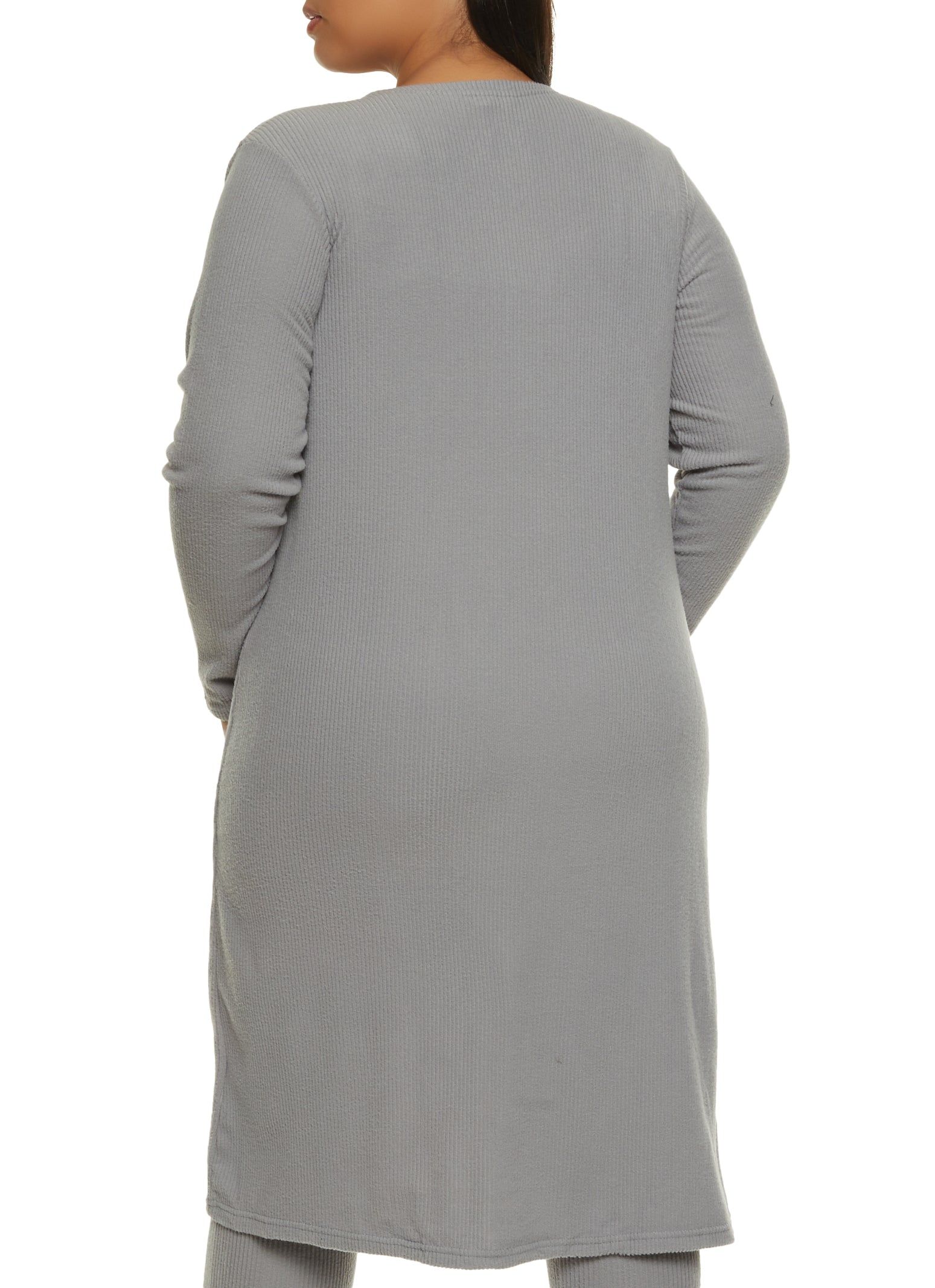 Plus Size Solid Brushed Ribbed Knit Duster sold by Rainbow product image thumbnail 3