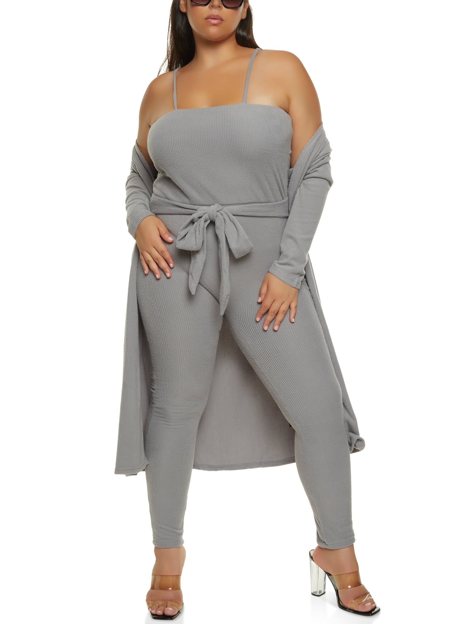 Plus Size Solid Brushed Ribbed Knit Duster sold by Rainbow product image thumbnail 2