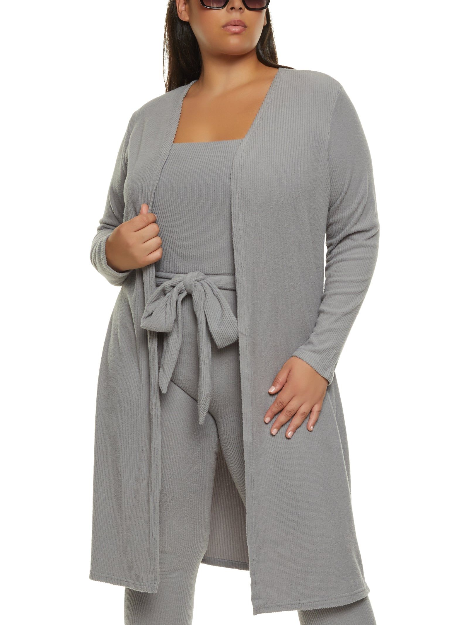 Plus Size Solid Brushed Ribbed Knit Duster sold by Rainbow