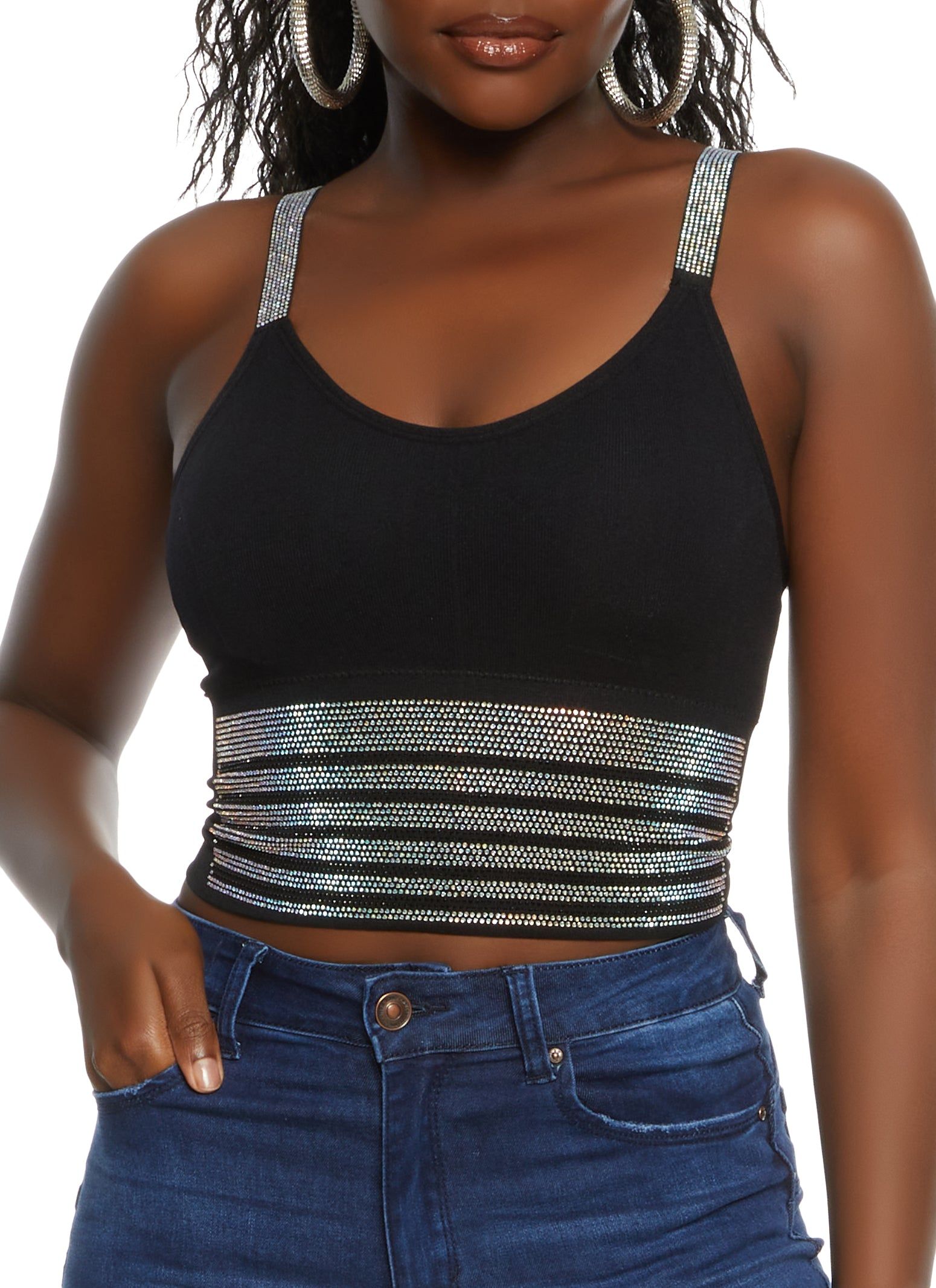 Seamless Rhinestone Detail Cropped Cami sold by Rainbow