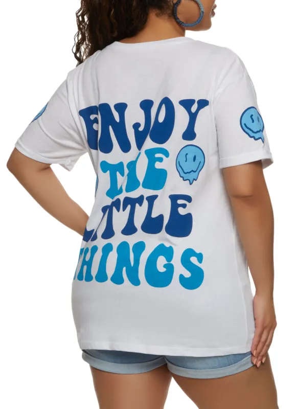 Plus Size Smiley Enjoy The Little Things Notch Neck Tee sold by Rainbow