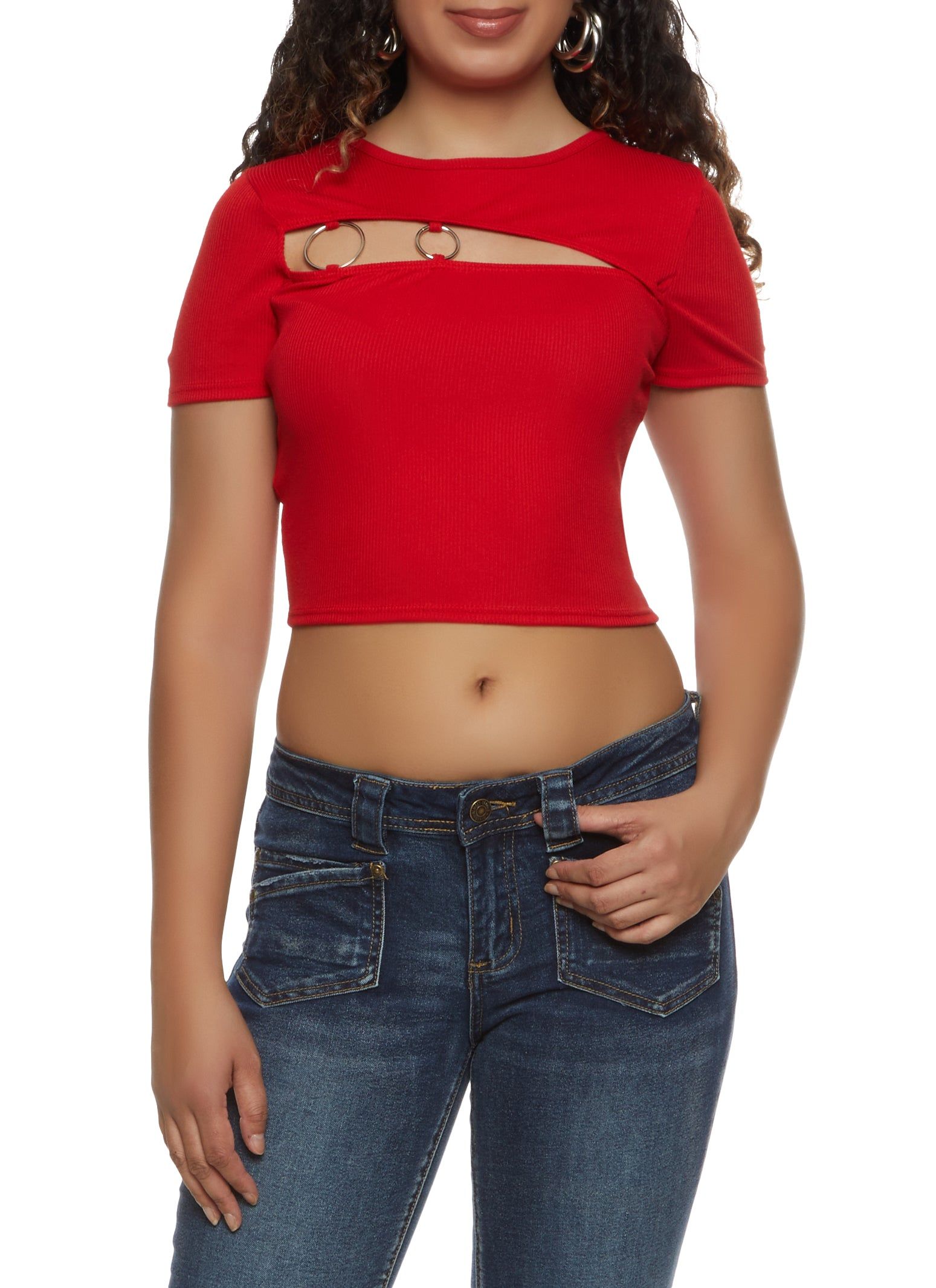 Ribbed Double O Ring Cut Out Crop Top sold by Rainbow