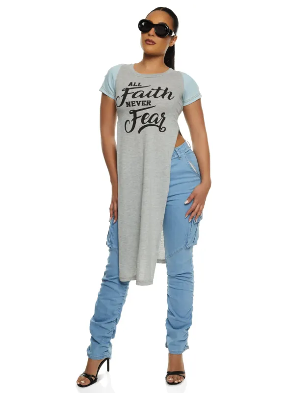 All Faith Never Fear Denim Sleeve Graphic Tee sold by Rainbow