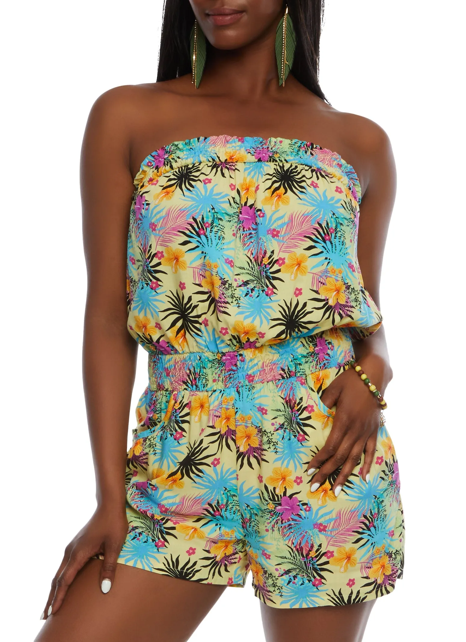Floral Print Smocked Strapless Romper sold by Rainbow product image thumbnail 2