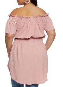 Plus Size Off the Shoulder High Low Smocked Peasant Top sold by Rainbow
