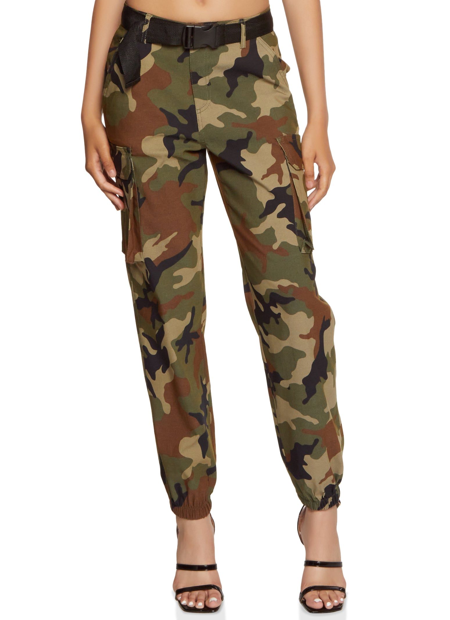 Mixed Print Belted Cargo Joggers sold by Rainbow