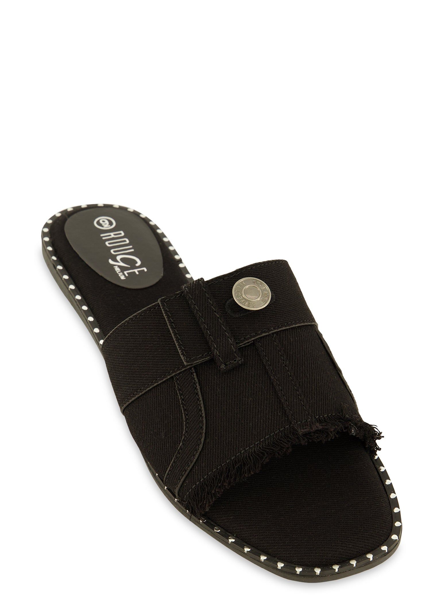 Studded Trim Denim Slide Sandals sold by Rainbow