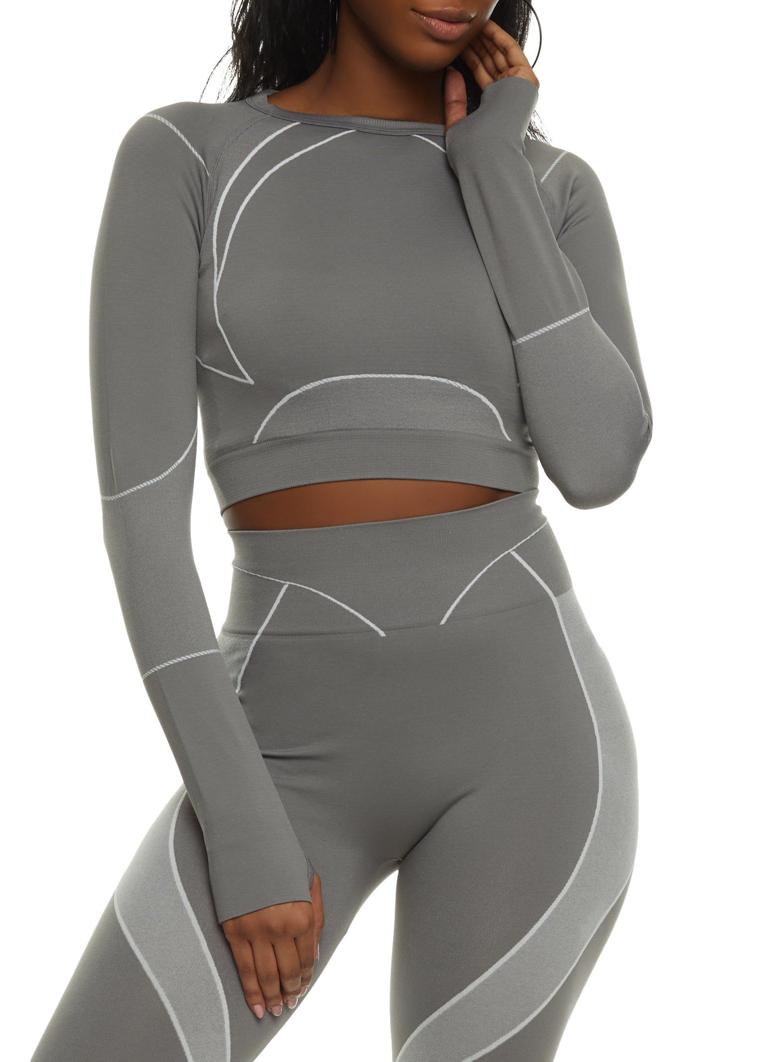 Seamless Contrast Trim Long Sleeve Crop Top sold by Rainbow