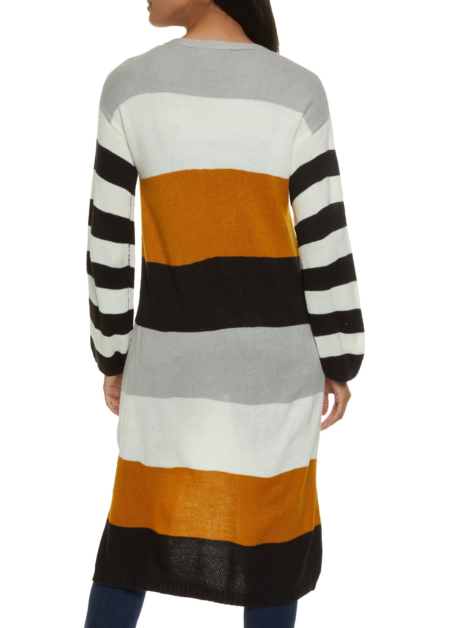 Color Block Striped Sleeve Long Cardigan sold by Rainbow product image thumbnail 2